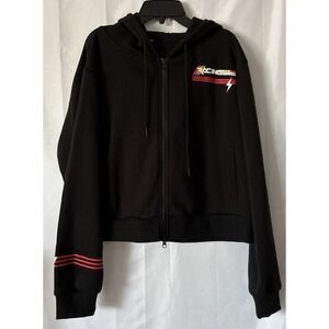 Angel Cult Black Full Zip Hoodie Size L Elastic Waist Racing Speed Is Everything
